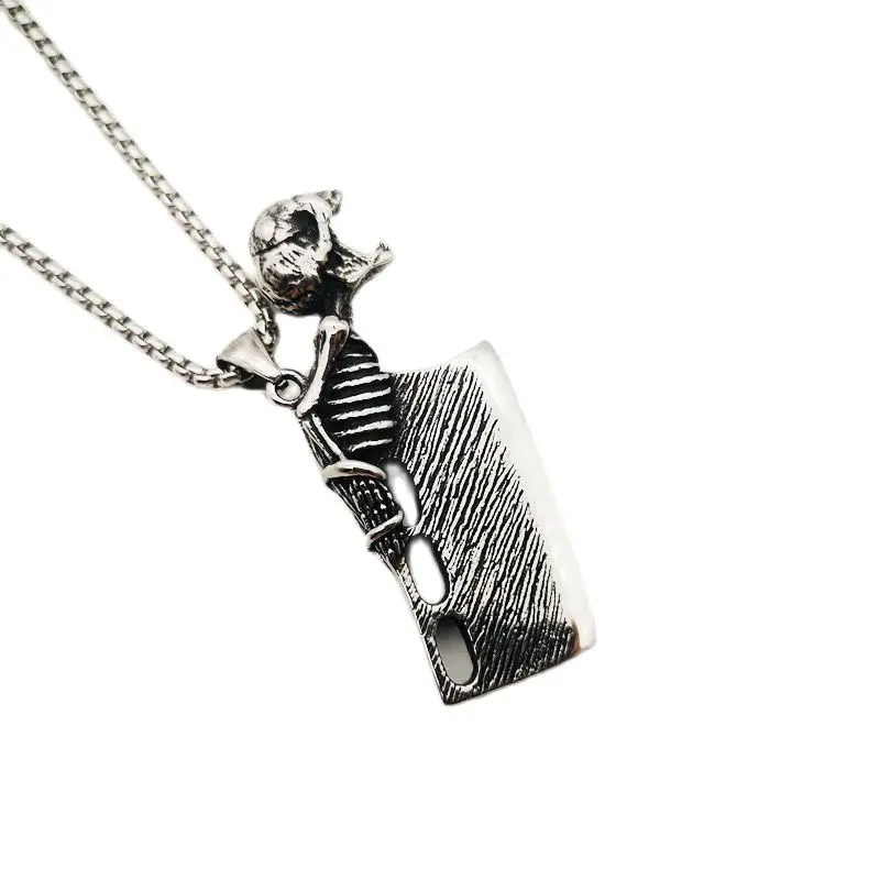 

2021 SS Vintage silver Skull kitchen knife pendant necklace Stainless steel cook chopper Necklace stylish mens fashion jewelry