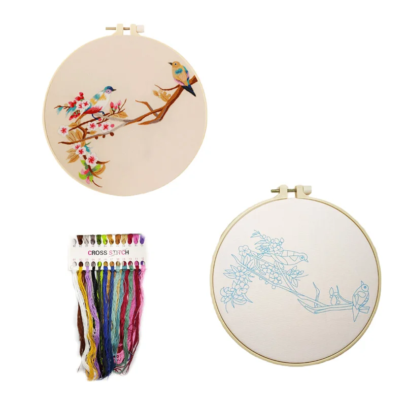 DIY Flower Pattern Printed Embroidery Kit Embroidery Hoop Cross Stitch Needlework Handmade Sewing Art Craft Painting Home Decor