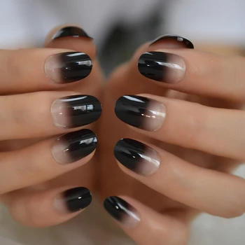 

Black Ombre Clear False Nails Short Oval Press On Fingernails Nails Designed for Daily 24 Count