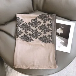 2022 Fashion Winter Spain Luxury Brand Viscose Scarf Lace Floral Fringe Hijab Shawls and Wraps Female Foulard Echarpe Designer