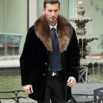 

Men's Winter Jacket Faux Fur Overcoat Business Long Plus Size Big Fox Fur Coat Windbreaker 2019 NEW Casaco Masculino