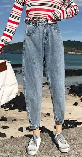 Небесно-голубой S-XL, 2XL, 3XL, 4XL, 5XL джинсы с высокой талией для женщин размера плюс, свободные широкие джинсы, женские джинсы с эластичной талией для мам(E0932 - Цвет: Небесно-голубой