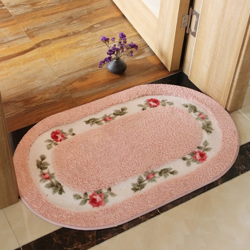 Pink Вышитый Овальный напольный коврик, нескользящий коврик для ванной, водопоглощающий напольный коврик, ковер для ванной комнаты, туалет, мягкий коврик для спальни, ванной комнаты - Цвет: Pink
