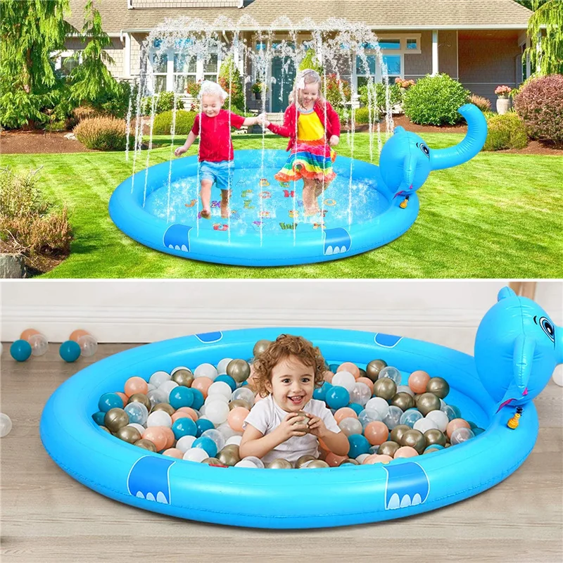 Inflatable Blue Elephant Sprinkler Pool Water Fountain Outdoor Giraffe Play Water Spray Toy Grass Garden Floor Mat