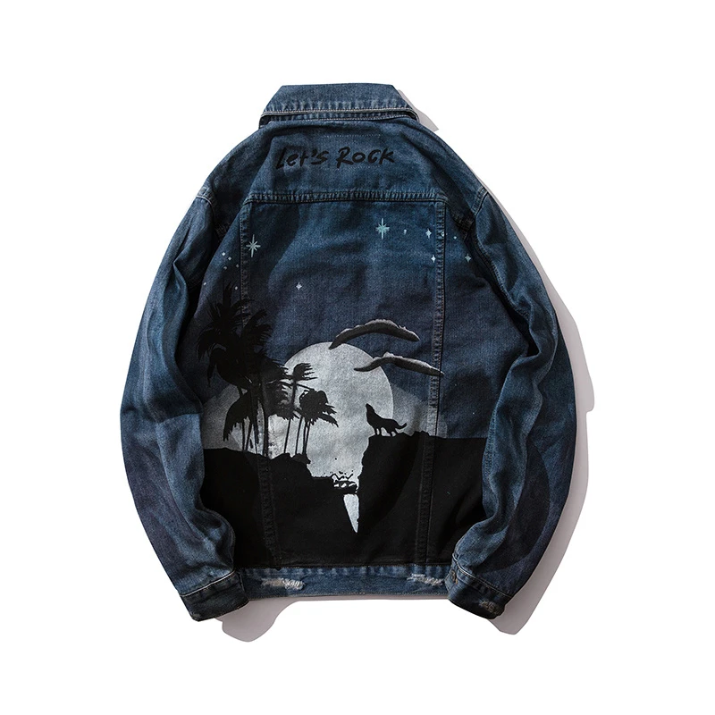 

Autumn 2019 New Cliff Pattern Casual Jeans Jacket Men