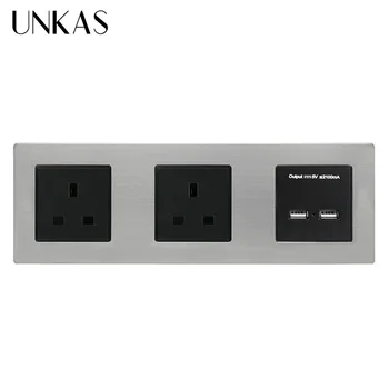 

UNKAS UK Standard Double Power Socket Grounded Electrical Outlet With Dual USB Smart Charging Port 5V 2A Output