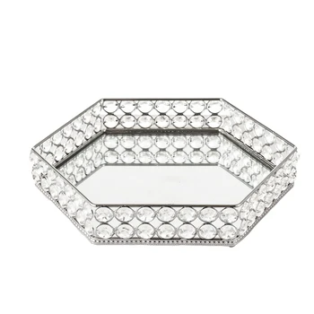 

Crystal Hexagon Cosmetic Tray Jewelry Trinket Organizer Mirror Decorative Tray,Dresser Decorative Tray Storage(Silver)