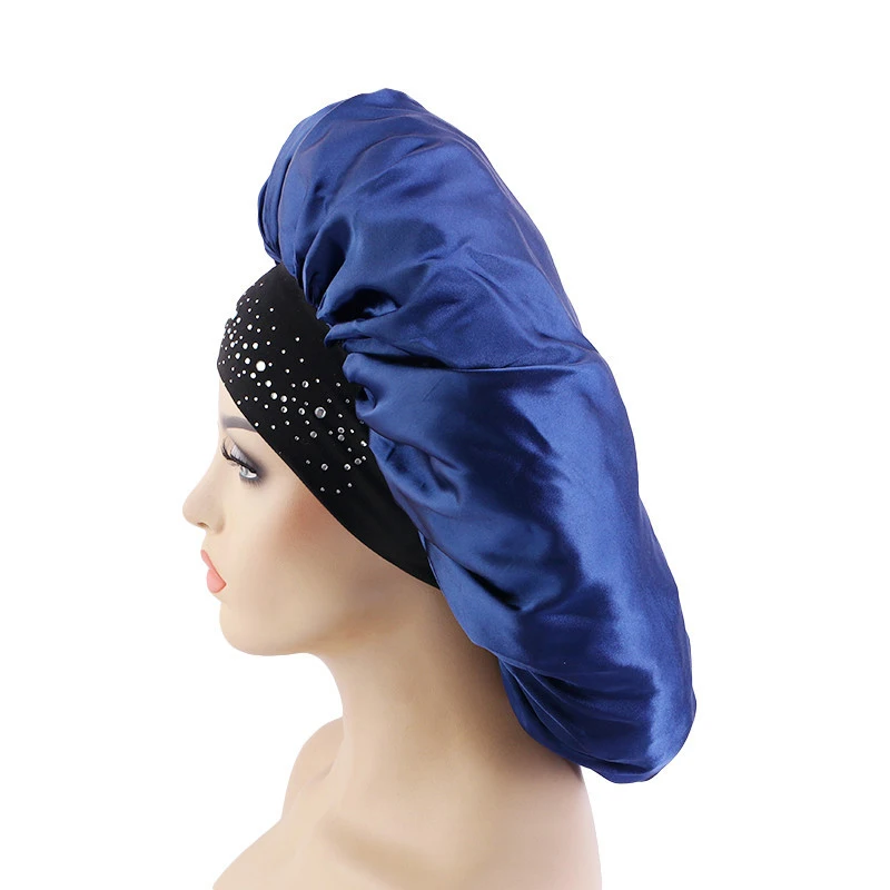 Satin Rhinestone Sleeping Muslim Women Hat Night Sleep Cap Hair Care Salon Makeup Headband Hijab Head Cover Elastic Band Bonnet 6