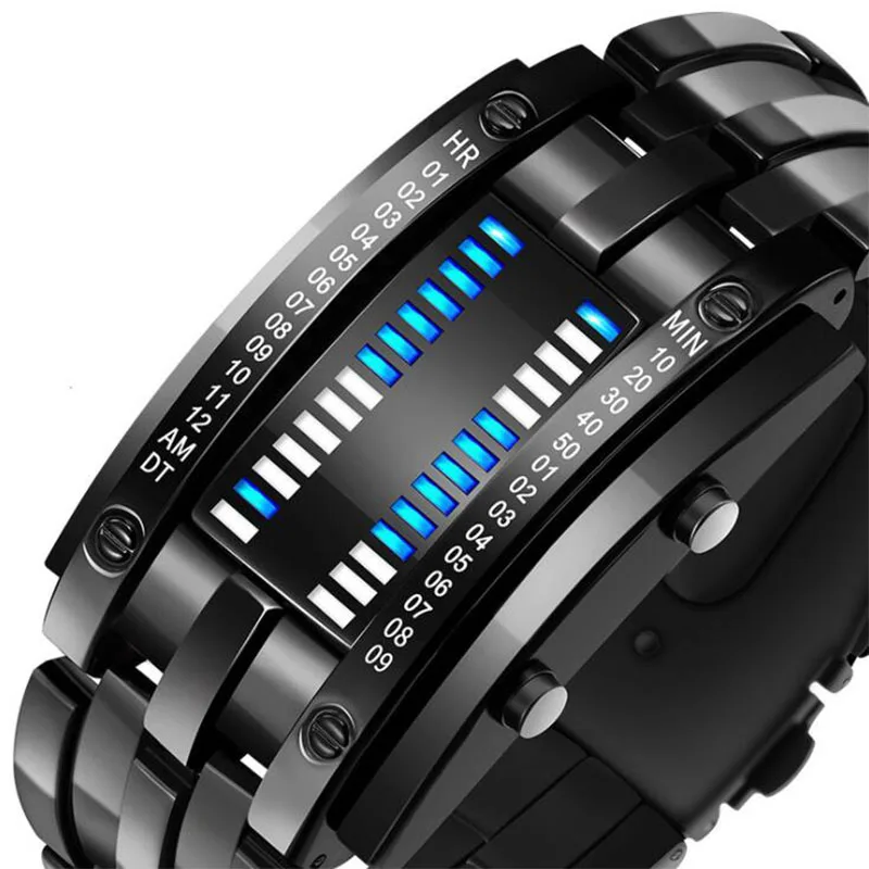 

Hot Men's Couple Waterproof Watch Iron Man Double Line Student Multifunction Night Light Enhanced Mirror Stainless Steel Buckle