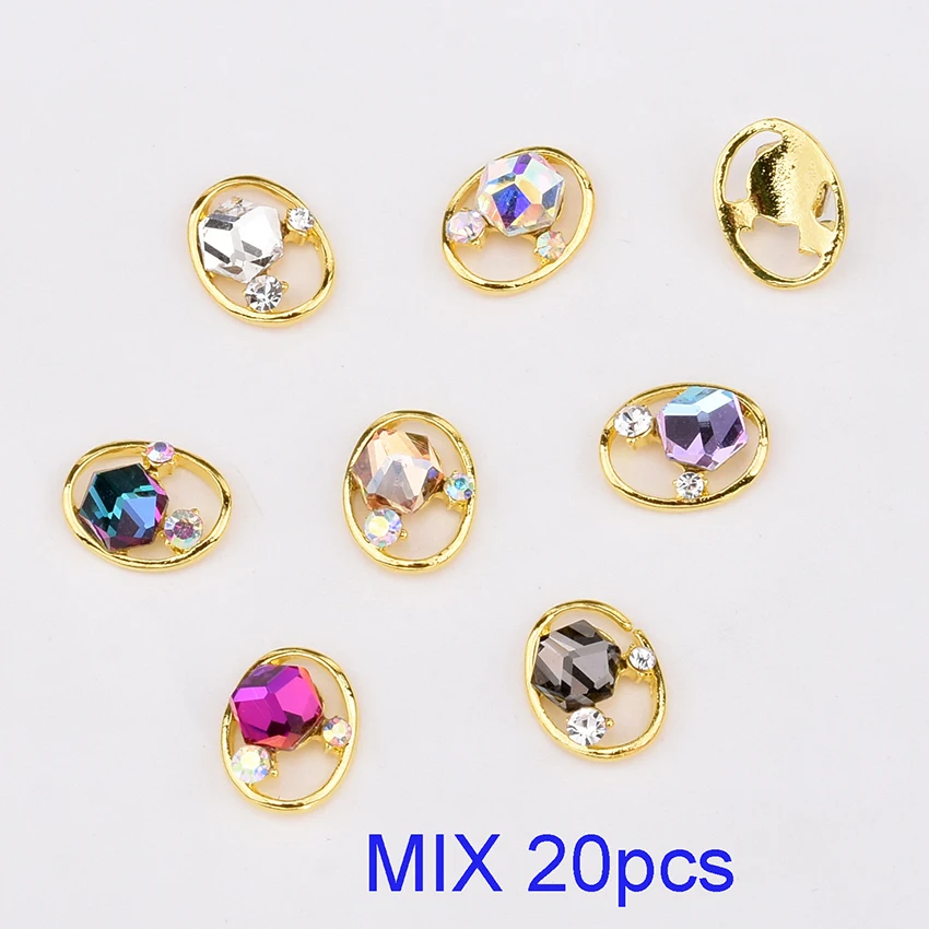MIX 20pcs 10 шт., Новое поступление, украшения для ногтей, дизайн, золото, 3d, шестигранный алмаз, кристалл, камень, стразы, piedras uvienas, ювелирные изделия, Y1371 - Цвет: MIX 20pcs