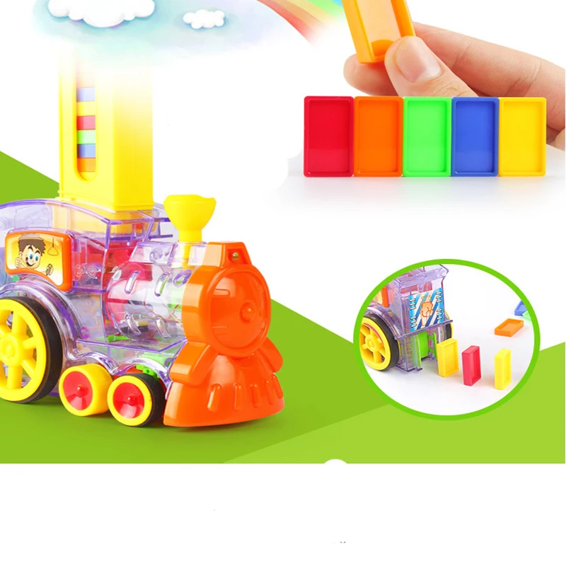 Развивающие строительные блоки DIY игрушка подарок поставить домино игра игрушка набор автоматическое размещение домино поезд автомобиль с светильник звук