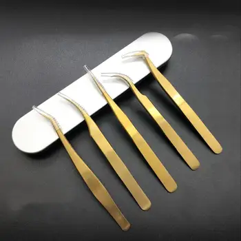 

Gold-Plated Stainless Steel Eyelashes Tweezers Professional For Lashes Extension Anti-static Eyelash Tweezer Makeup Tools