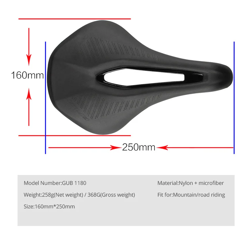 GUB Bicycle Saddle Hollow Breathable Soft Seat Cushion Racing MTB Mountain Road Bike Cycling Saddle Riding Parts 160*250mm Black