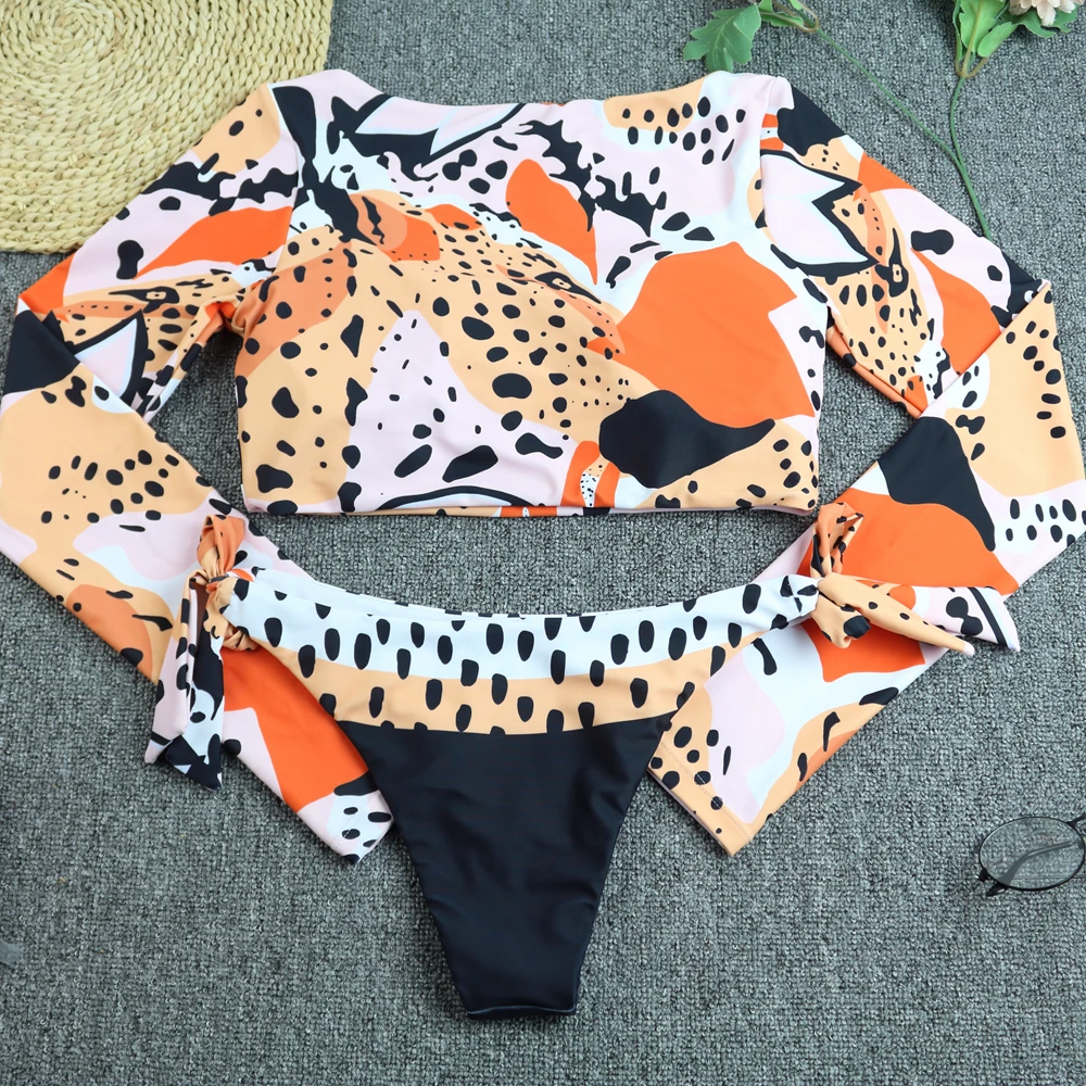 Surfing Swimsuit For Women 2022 Bikini Long Sleeve Swimwear Tiger Print Push Up Summer Bath Suit Two Piece Bandeau Biquini plus size swimwear