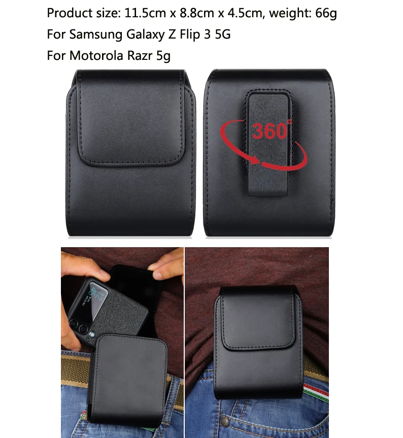 Funda de piel para Samsung Galaxy Z Flip3 5G Funda vertical para Motorola RAZR 5G RAZR Galaxy Z Flip 5G Holster Holder Cover with Belt Clip & Magnet Closure & Belt Loop