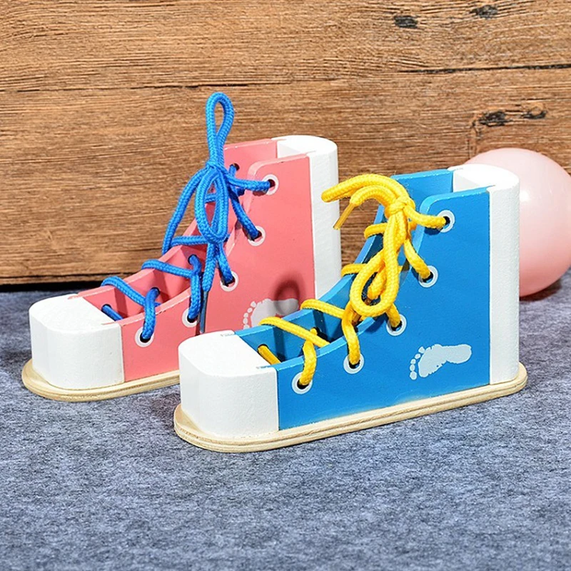 

Montessori Early Childhood Teaching Aids Children's Wooden Shoelaces Wearing Shoes Life Skills Learning Wooden Kindergarten Toys