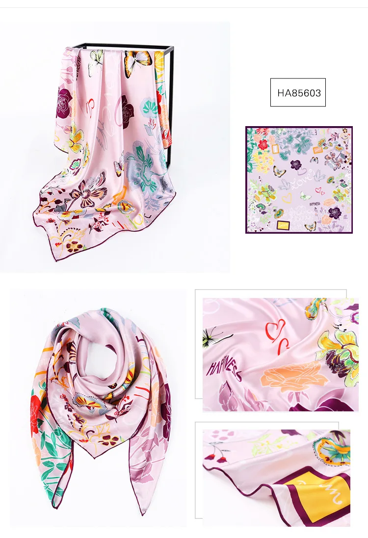 Europe And America LOVE Series Butterflies 90 Cm Silk Kerchief Gift Top Grade Delicacy Hand Roll Mulberry Silk Scarf