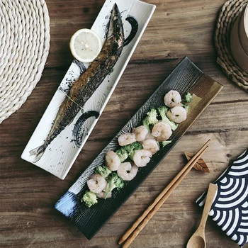 

ANTOWALL apanese Style Sushi Ceramic Rectangular Plate Cuisine Pastry Hand-painted Long Dinner Plate Tableware