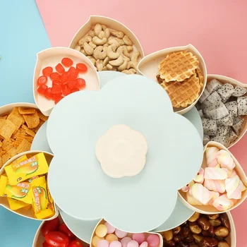 

Novelty Plastic Dried Fruit Plate Wedding Sugar Melon Seeds Flower Compartment Storage Tray Petals Rotating Candy Box New