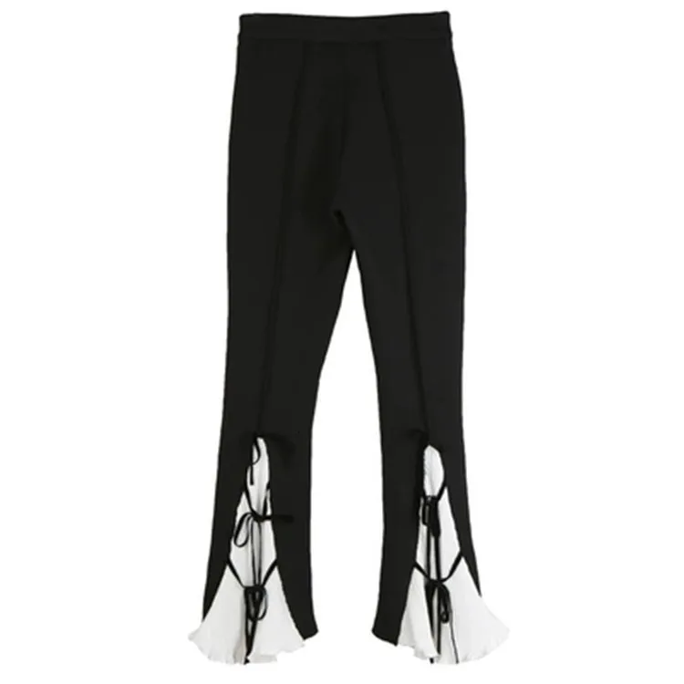 [EAM] плиссированные длинные расклешенные брюки с высокой талией на спине, новые свободные брюки, женские модные весенне-осенние брюки 1H013 - Цвет: black