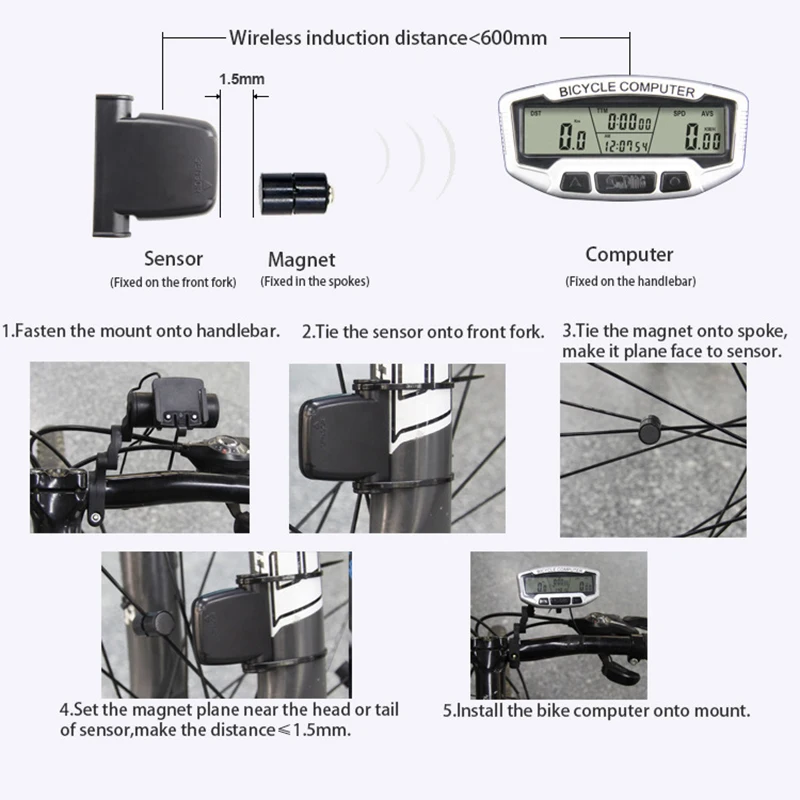

Cycling Accessories Wireless Bicycle Computer Waterproof Backlight LCD Odometer