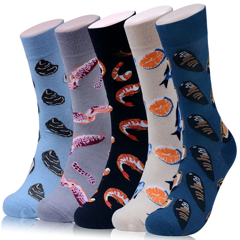

Personality Men Funny Cotton Socks Arctic Shrimp Oysters Squid Mussels Octopus Seafood Short Ankle Couple Premium Socks