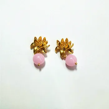 

European and American Pink Crystal Resin Vintage Elegant Gold Chrysanthemum Ear Stud Ear Pendant Earrings