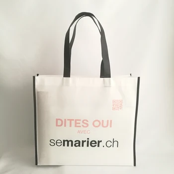 

500pcs/lot Custom White Non Woven Shopping Bag with Black Thick Strap Reusable Grocery Handbag Tote Bag for Shoes Clothing Store