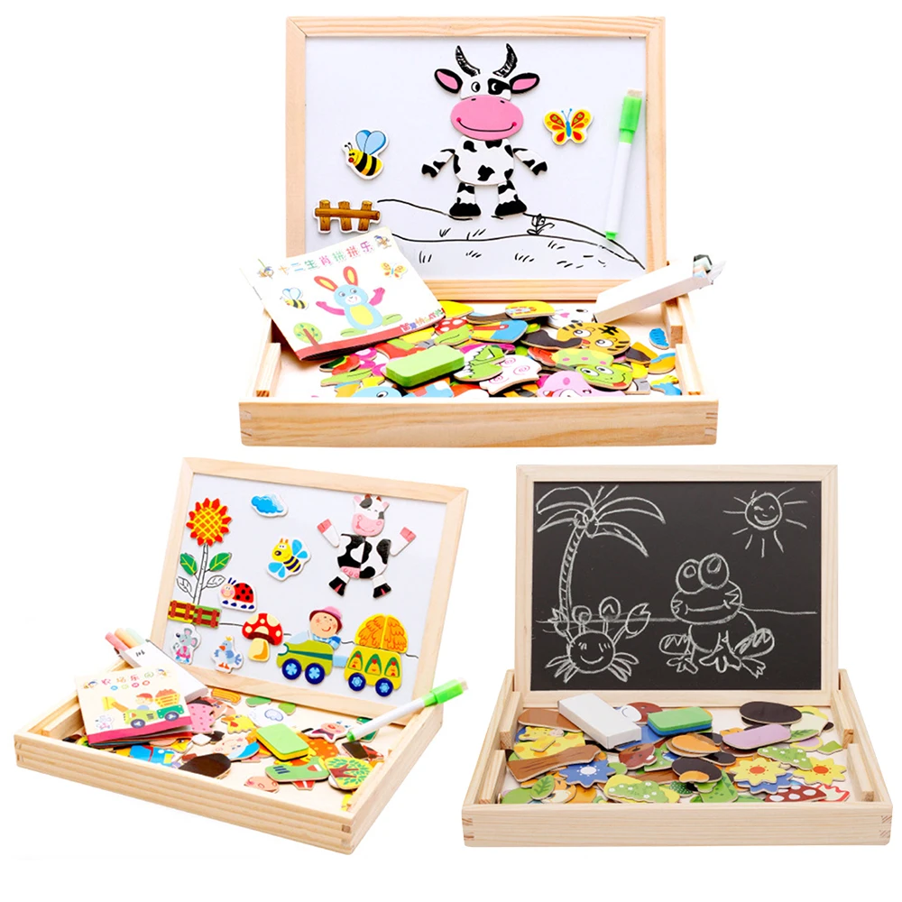 

Child Animal Wooden Puzzles Kids Tangram Educational Gift Multifunctional Magnetic Puzzle Painting Board Toys Baby 3D Puzzle Toy