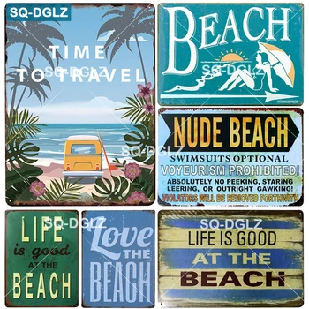 

[SQ-DGLZ] BEACH Metal Sign Vintage Metal Plaque Travel Plates Decor For Bar Home Wall Decor Las Vegas Tin Sign Travel Poster