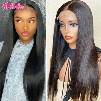

Alibele 5x5 Big Lace Closure Wig Brazilian Straight Human Hair Lace Front Wig 10-26inch Pre Plucked Lace Wig Natural Color Black