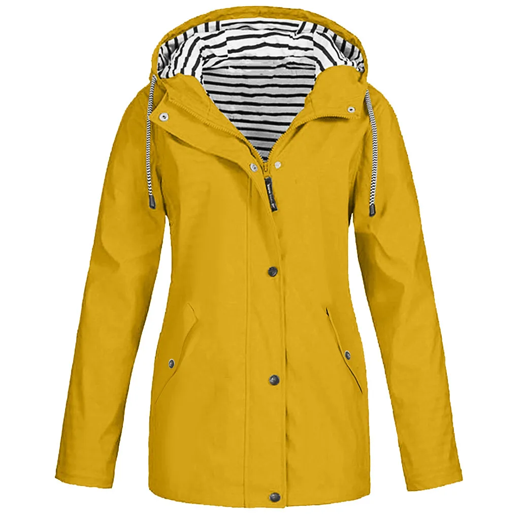 Women Raincoat Solid Color Autumn Winter Rain Jacket Outdoor Plus Size Waterproof Raincoat Fashion Jacket Куртка Женска @40