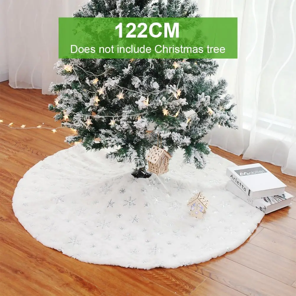

White Tree Skirt High-grade Plush Sequins Embroidered Christmas Tree Skirt Christmas Tree Decorations