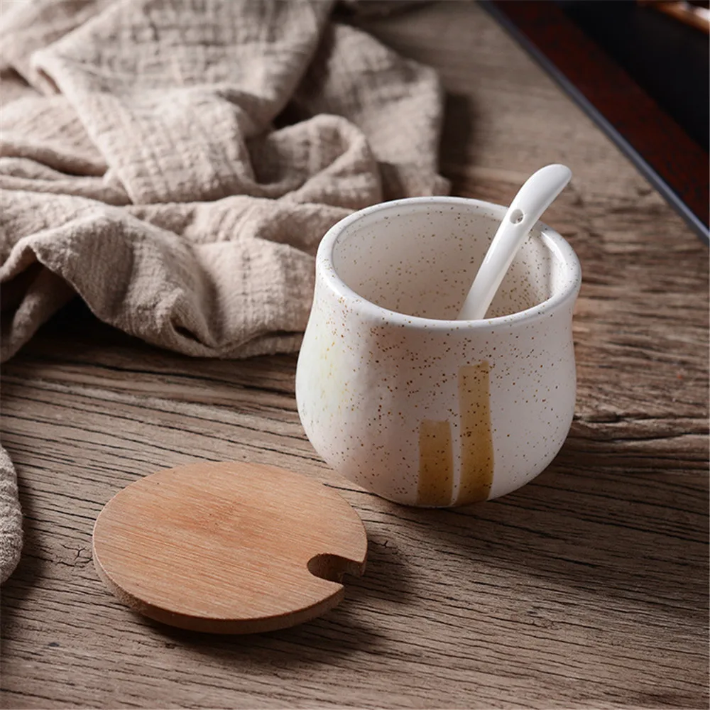 Винтажная керамическая банка для приправ в Корейском стиле с крышкой и ложкой