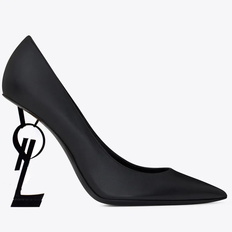 Классические черные туфли из мягкой натуральной кожи; пикантные женские туфли с острым носком на каблуке наивысшего качества; женские вечерние туфли в деловом стиле; Туфли на каблуке с буквенным принтом - Цвет: 6