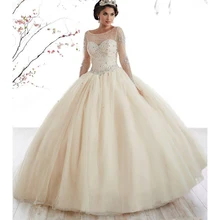 Бальные платья Длинные вечерние платья Vestido De 15 Anos De Длинные рукава Бисероплетение милое платье Кинсеаньера 16 маскарад