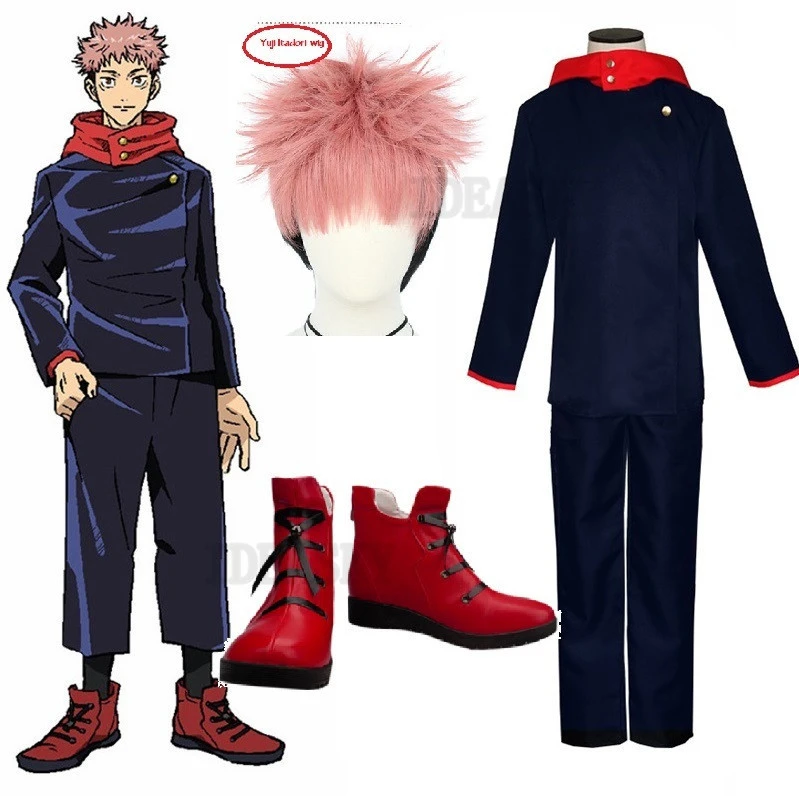 アニメ柔術kaisen裕二itadoriコスプレ衣装成人男性女性服紺のコートトップパンツスポーツウェアハロウィンかつらの靴 Aliexpress