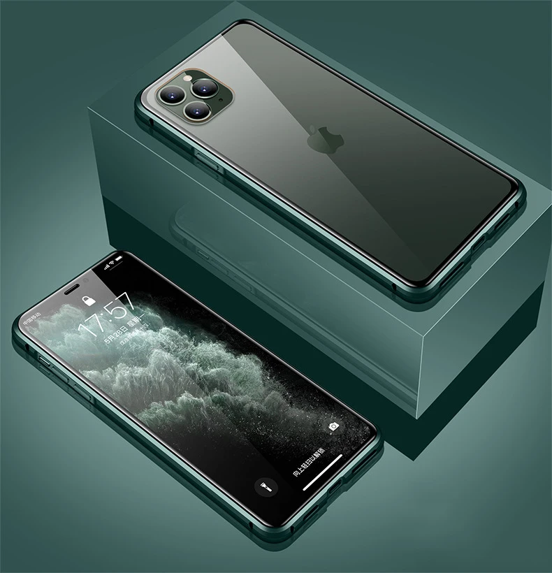 Металлический магнитный чехол для iphone X XR XS 11 pro max+ Магнитный чехол из закаленного стекла для iphone 8 7 6 6S plus