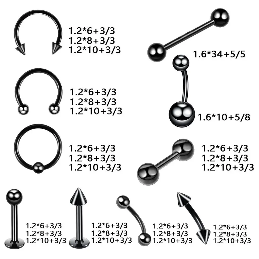 20 Pcs Nose Lip Tongue Eyebrow Tragus Navel Belly Ring Piercings Classic Elegant and Simple Piercing Design Body Jewelry