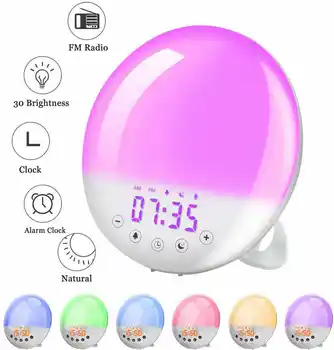 

Digital alarm clock bedside clock decorative digital clock led table clock wake-up light analog sunrise and sunset with FM radi0