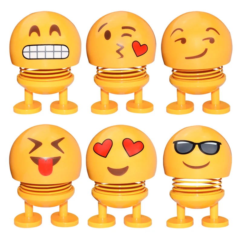 

Hiyor Different Style 3D Cute Emoji Mini Shaking Head Robot Car Ornament Doll Funny Smile Face Springs Dancing Toys Car Ornament