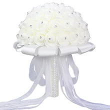 Букет невесты Шелковые Цветы Свадебные поролоновые цветы белая роза Свадебный букет белый атлас романтический свадебный букет