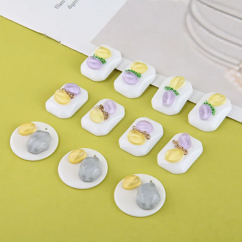 

6pcs creative stitching jelly color particle resin Korean Sweet Earrings For Women&Girl round patch mobile phone shell material
