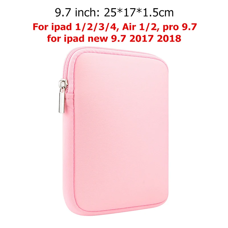 BinFul 6 7," 9,7" Мягкий чехол для планшета для ipad mini 1 2 3 4 air 1 2 pro Универсальный чехол-вкладыш для ipad 9,7 дюймов сумка на молнии - Цвет: pink 9.7 inch