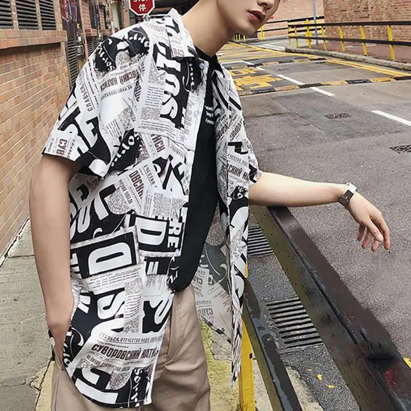 Модная мужская Повседневная рубашка с принтом, короткий рукав,, с отворотом, Свободная блуза, дышащая, Корейская, мужская, брендовая, гавайская, Camisa INCERUN