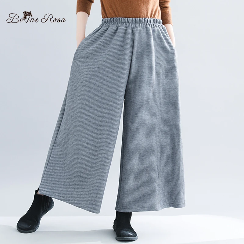 

BelineRosa Autumn Winter Season Pure Color Wide Leg Pants High Waist Plus Size Women Clothes HL000030