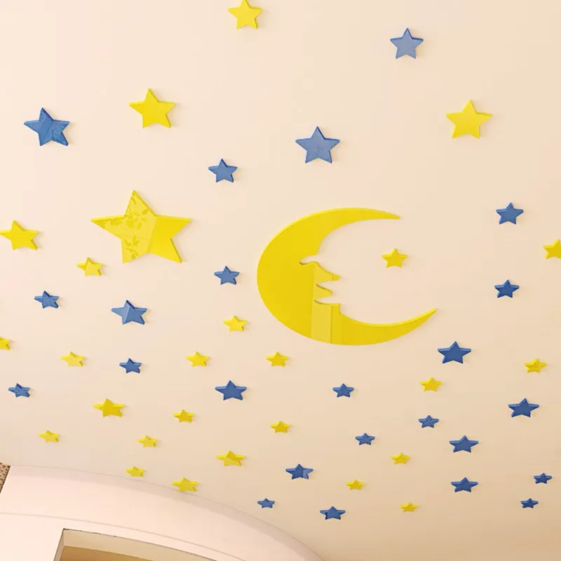 Луны и звезд потолок наклейки на стену для детей Спальня DIY Гостиная декоративные