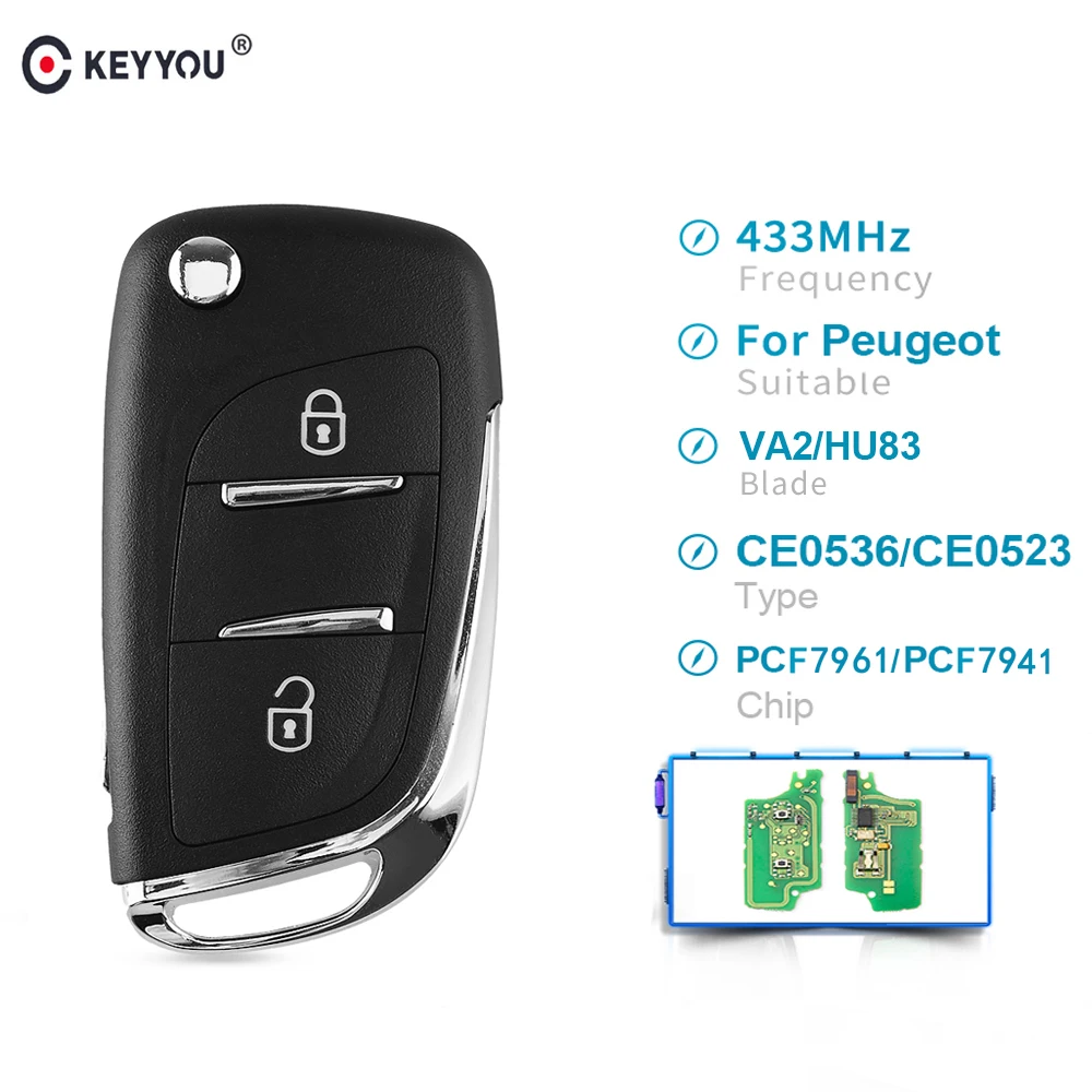 Модифицированный Автомобильный Дистанционный ключ KEYYOU 433 МГц ASK 2 BTN для Peugeot 207 208