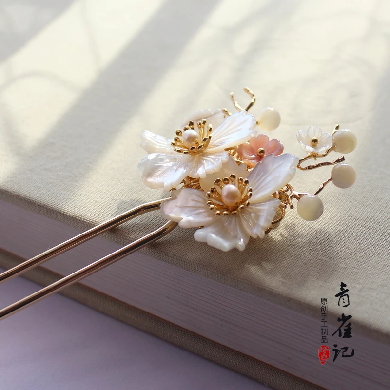 Винтажная жемчужная ручная работа ракушка для волос кимоно косплей hanfu заколка для волос аксессуары для волос Головные уборы