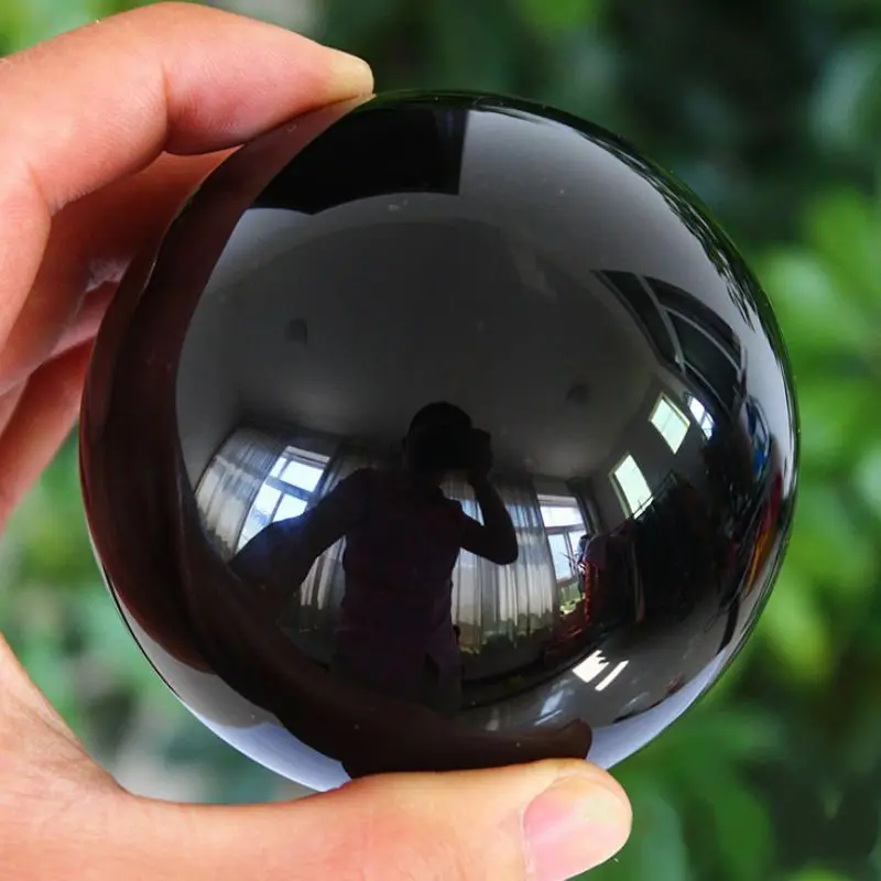 

80 mm Free Shipping natural black obsidian sphere large crystal ball quartz ball crystal free to send crystal base